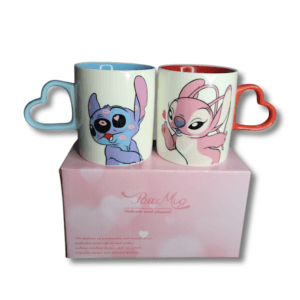 set 2 tasses stitch & angel — anses cœur