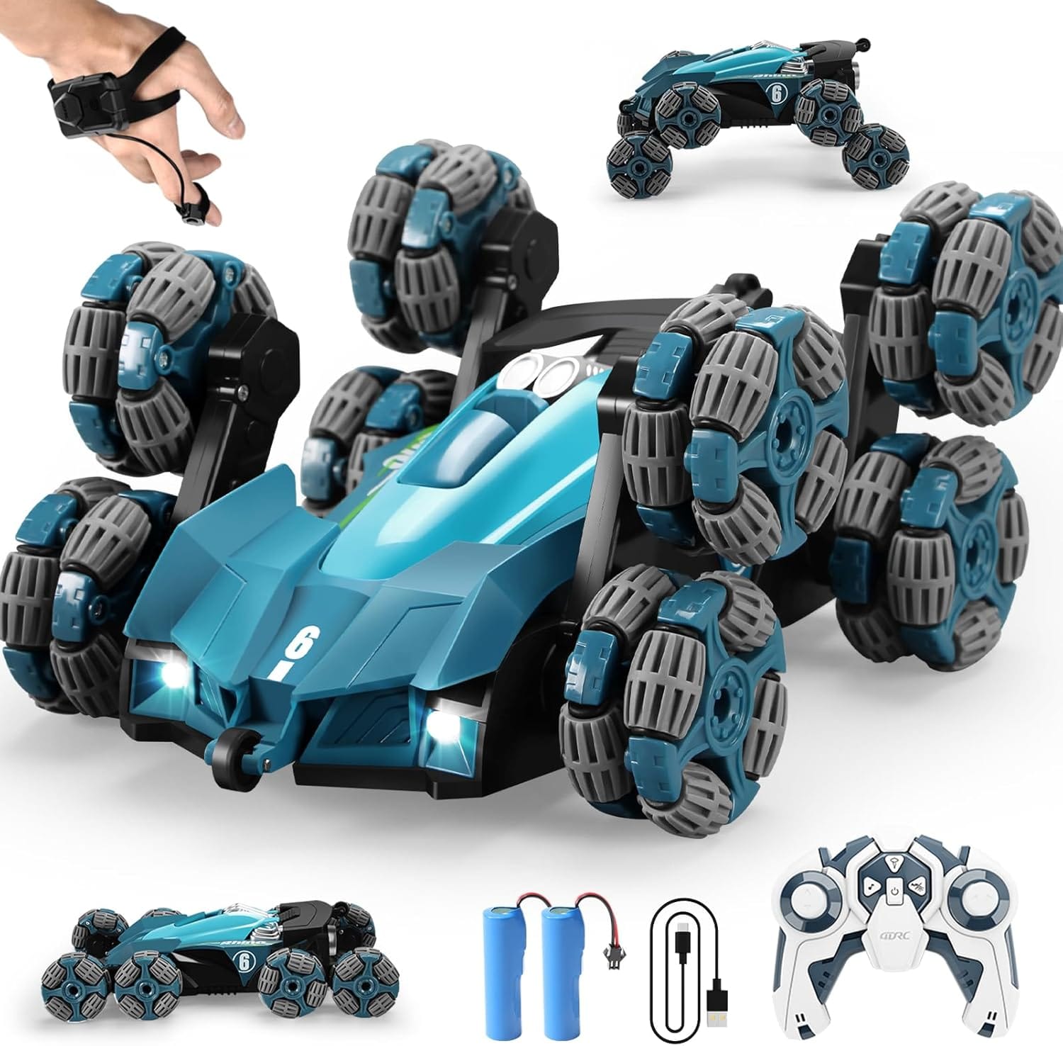 voiture rc stunt avec spray & contrôle gestuel (bleu)
