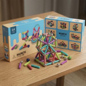 jeu de construction magnétique 64 pièces (magnetic sticks) – kit stem 3+ formes 3d