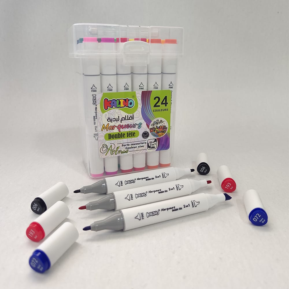 stylos feutres acryliques kalino double pointe – set 24 couleurs