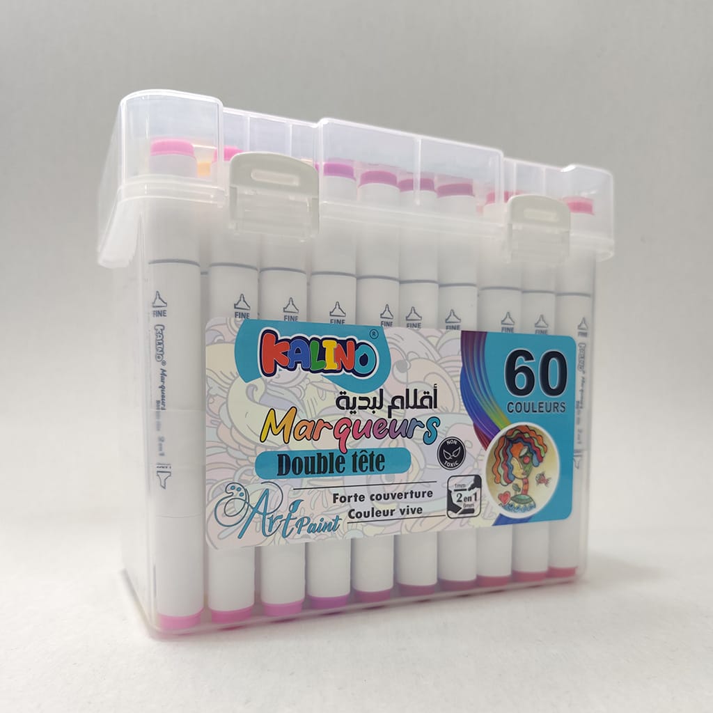 marqueurs acryliques kalino double tête – set 60 couleurs