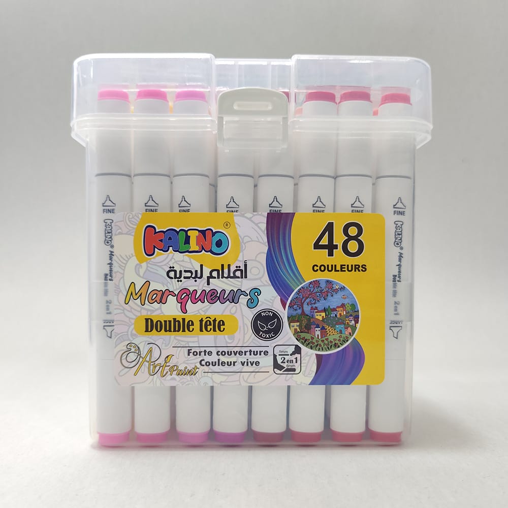 marqueurs acryliques kalino double tête – set 48 couleurs