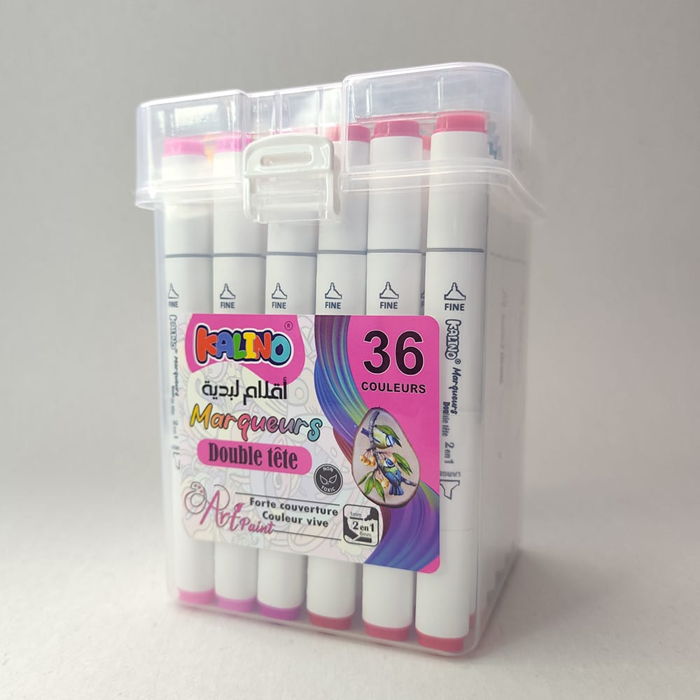 marqueurs acryliques kalino double tête – set 36 couleurs