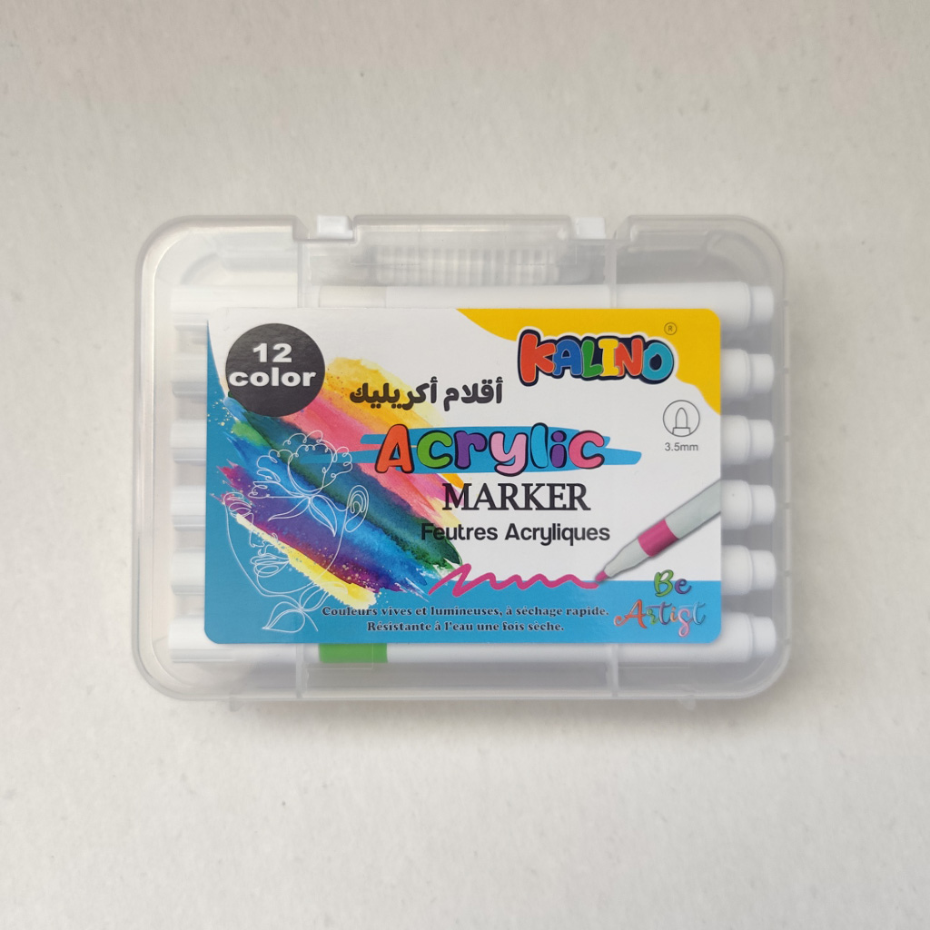 stylos feutres acryliques kalino – set 12 couleurs (pointe 3,5 mm)