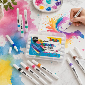 stylos feutres acryliques kalino – set 12 couleurs (pointe 3,5 mm)