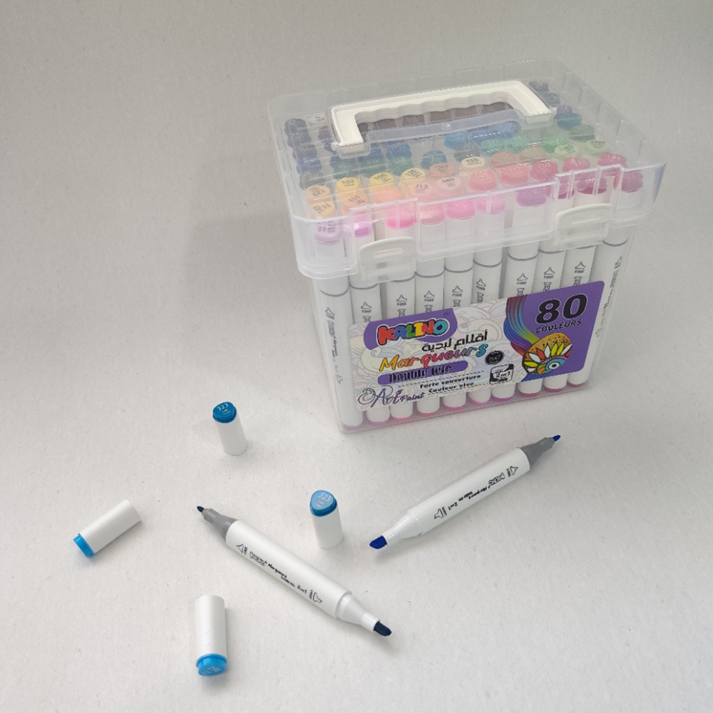 stylos feutres kalino double tête – set 80 couleurs